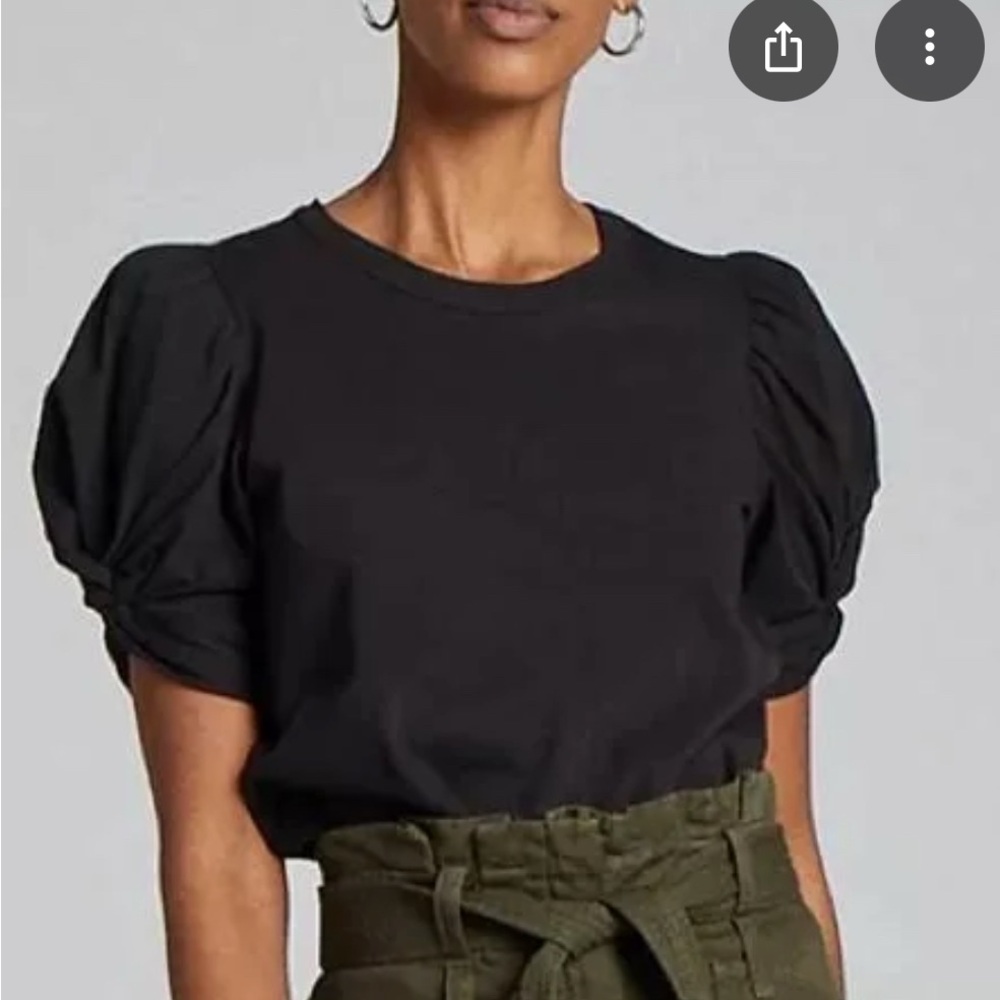 A.L.C. Stylish Ruched Sleeves Black Top
